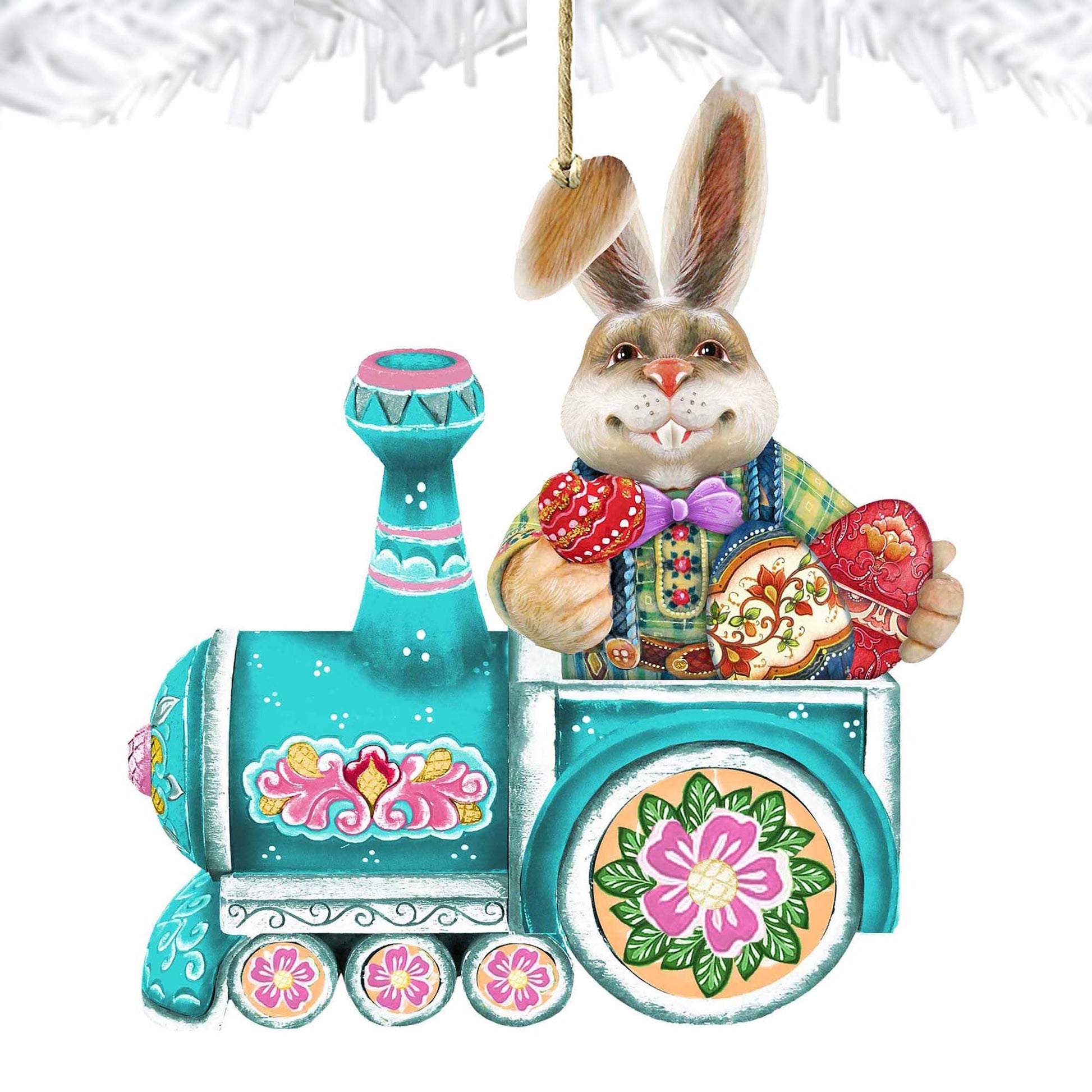 Village Train Ride Bunny Wooden Ornaments by G. DeBrekht - Easter Spring Decor - 8129211-2-4