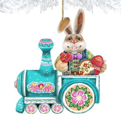 Village Train Ride Bunny Wooden Ornaments by G. DeBrekht - Easter Spring Decor - 8129211-2-4
