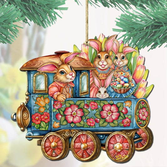 Easter Bunny Train Wooden Ornaments by G. DeBrekht Easter Spring Decor - 8652781-0