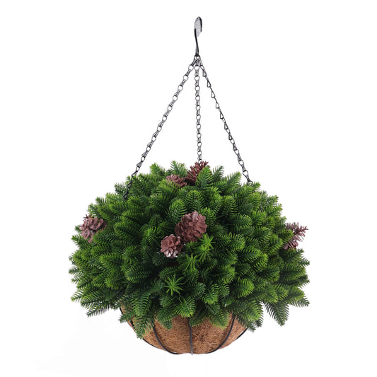 Hanging Artificial Cedar Pine Cone Basket 18" UV Resistant-0