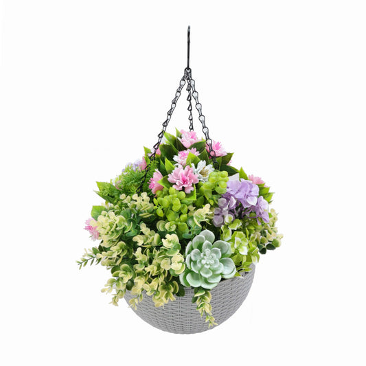 Hanging Artificial Succulent Basket 14" UV Resistant-0