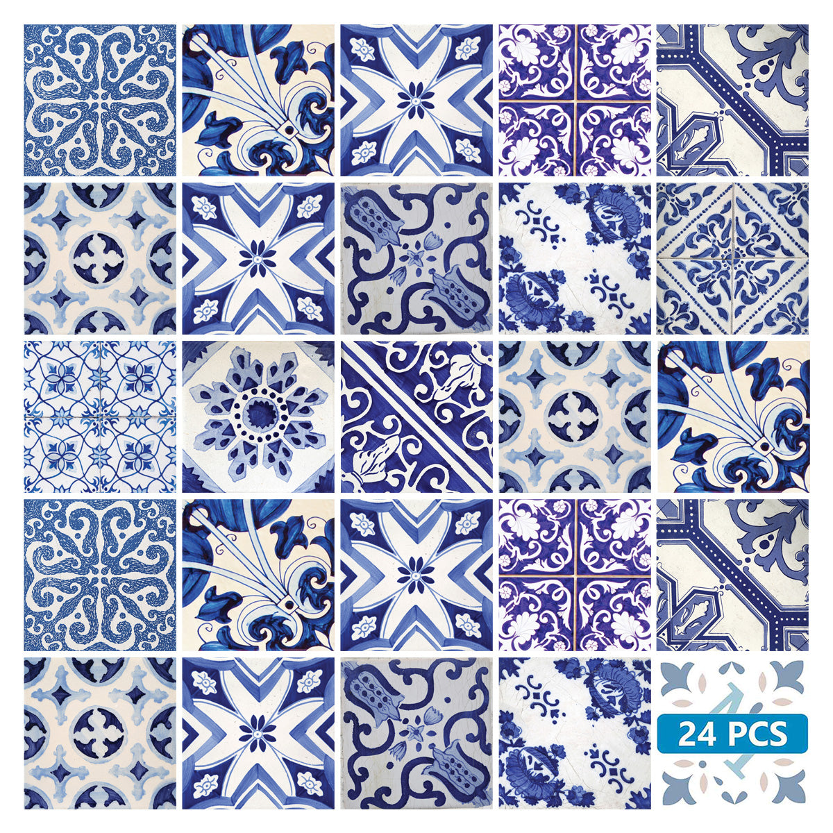 Blue Backsplash Vintage multiple patterns Tile Stickers for bathroom décor Model - V15-1