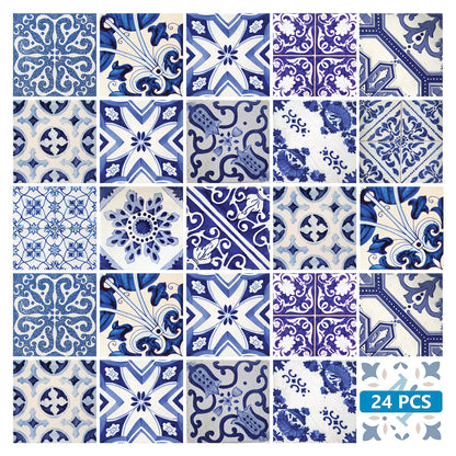 Blue Backsplash Vintage multiple patterns Tile Stickers for bathroom décor Model - V15-1