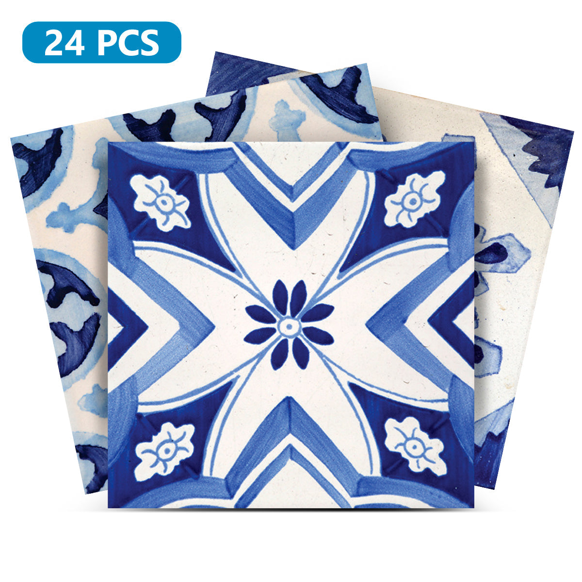 Blue Backsplash Vintage multiple patterns Tile Stickers for bathroom décor Model - V15-0