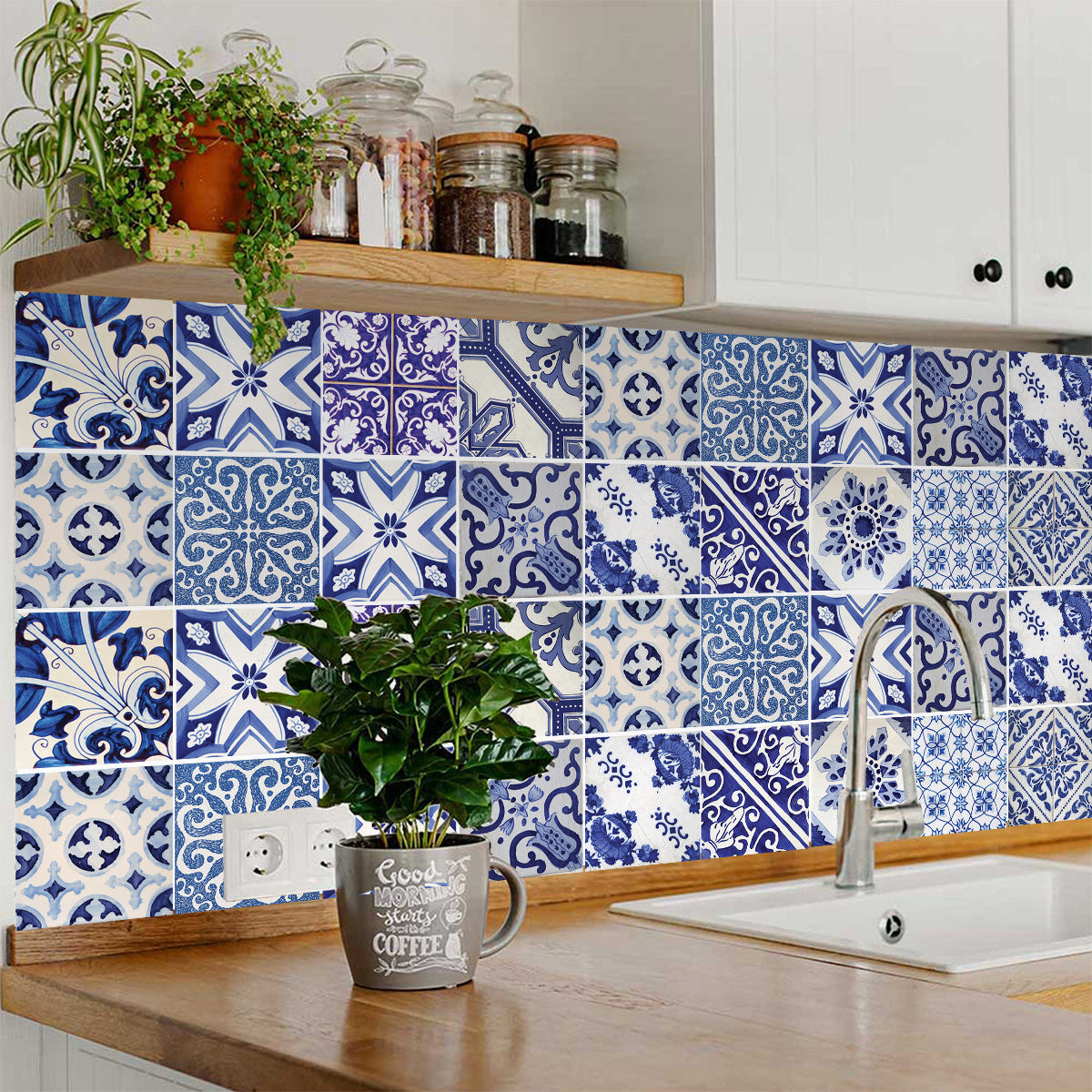 Blue Backsplash Vintage multiple patterns Tile Stickers for bathroom décor Model - V15-2